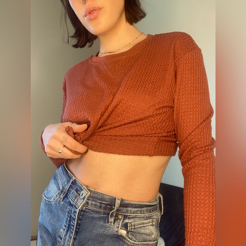 RVCA burnt orange waffle knit long sleeve shirt.